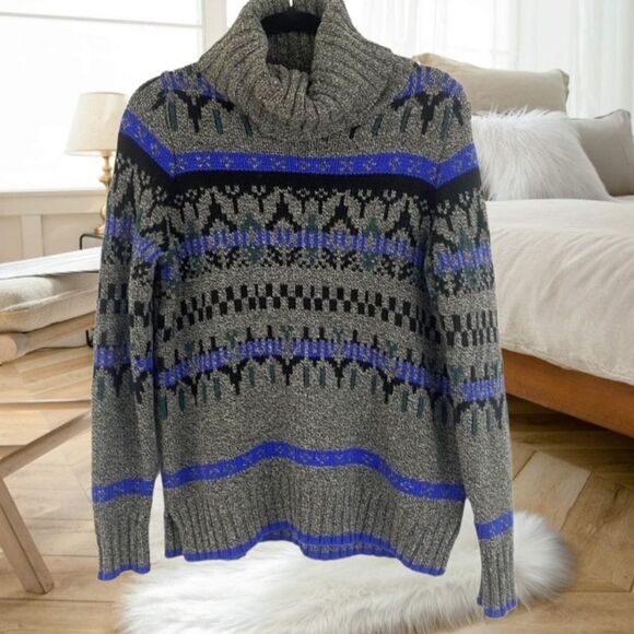 MADEWELL CHUNKY KNIT MERINO WOOL FAIR ISLE GRANDPA TURTLENECK SWEATER - Picture 5 of 13